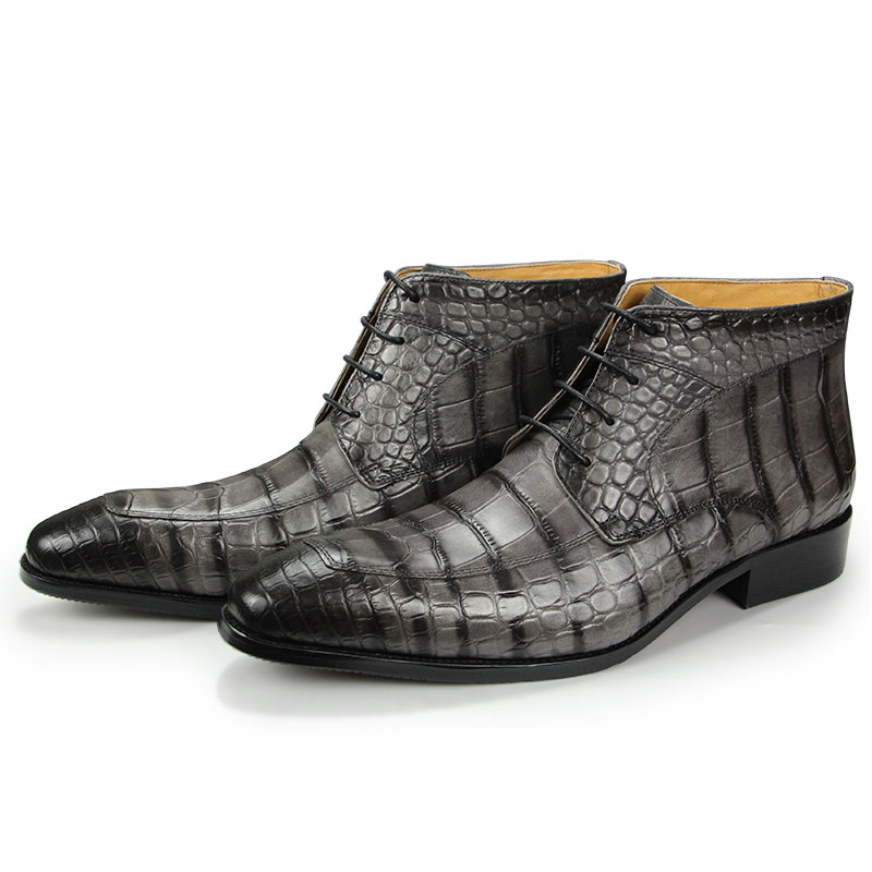 Bottes pour hommes en Cuir avec lacets - Motif de crocodile – Image 4